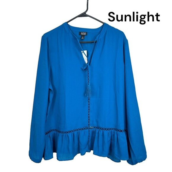 A.N.A Tops - a.n.a A NEW APPROACH Womens SZ XL Tahoe Teal Puffy Long Sleeve Top Blouse NEW